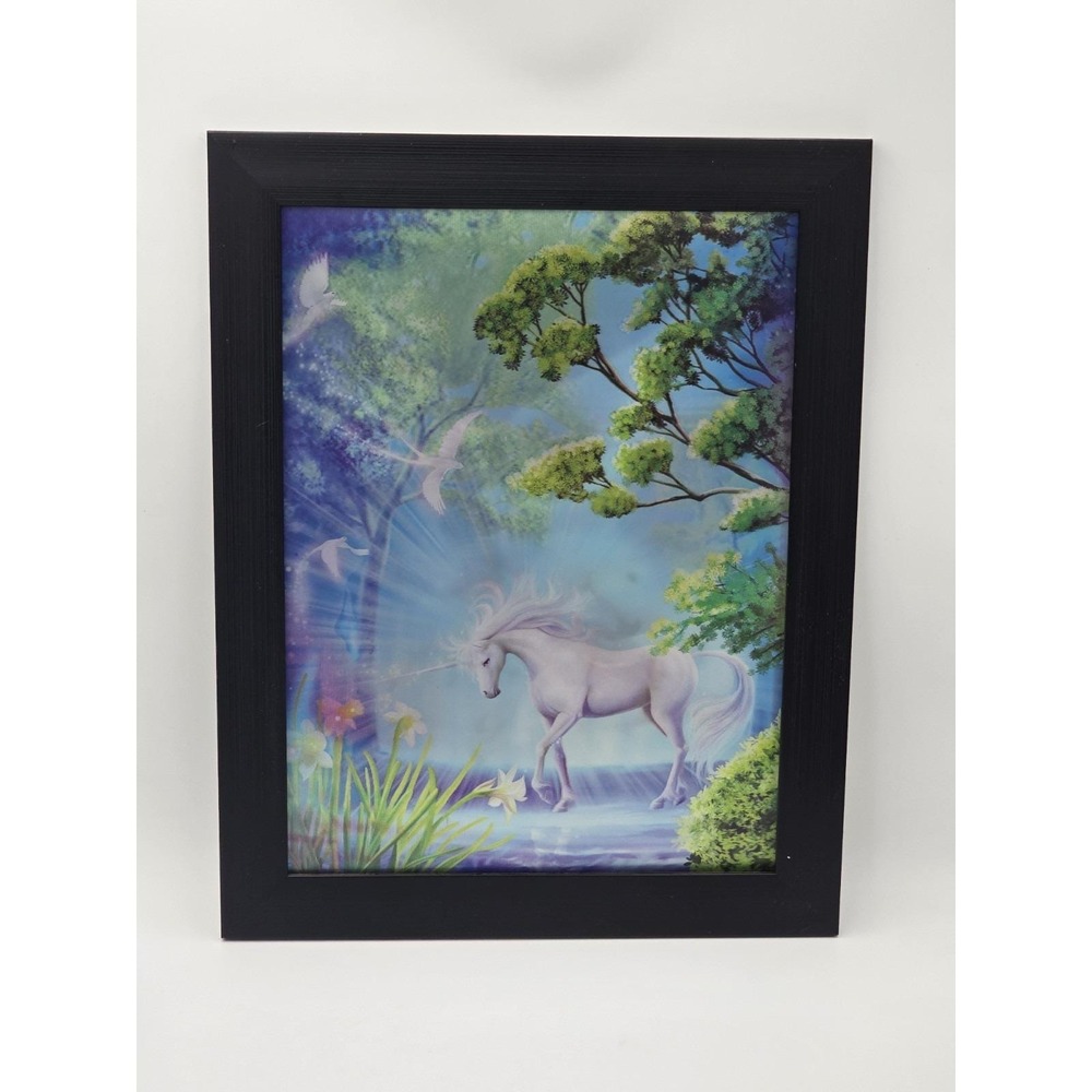 3-D Lenticular picture unicorn Pegasus 3 Pictures In 1 Black Frame Fantasy Art